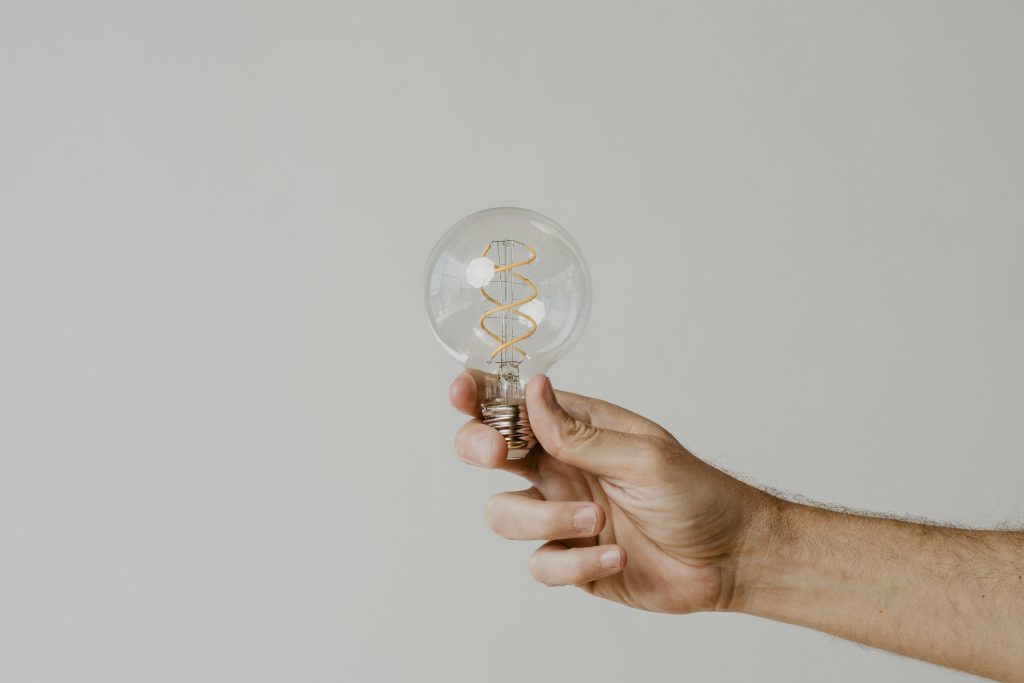 Hand holding a light bulb