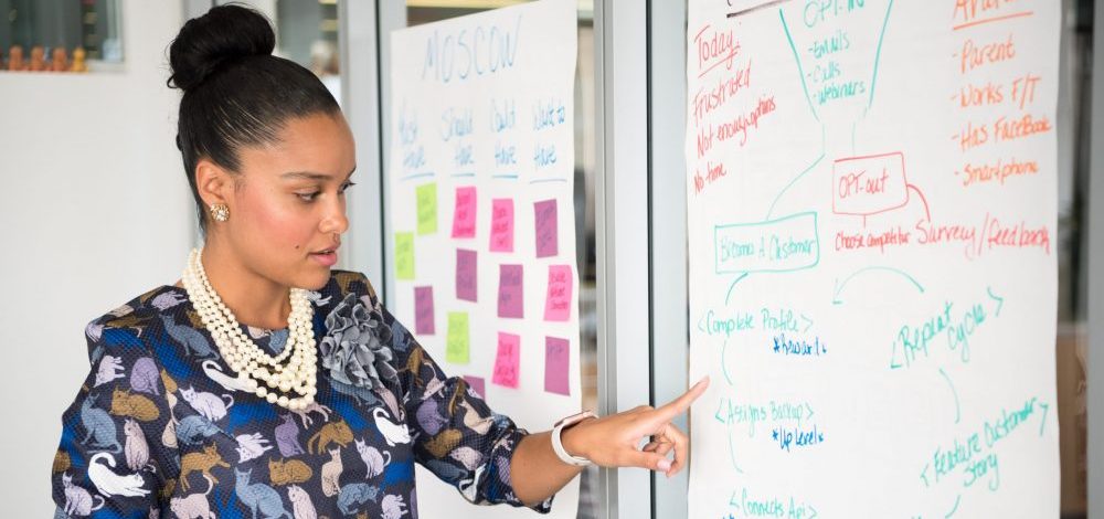 woman brainstorming saas website