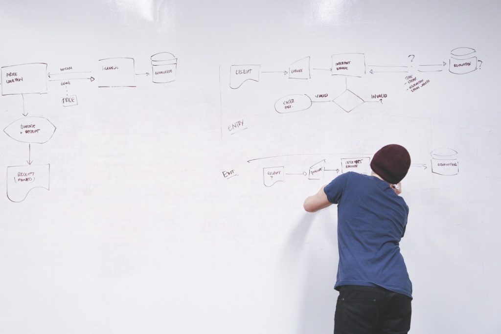 Man writing on whiteboard image.