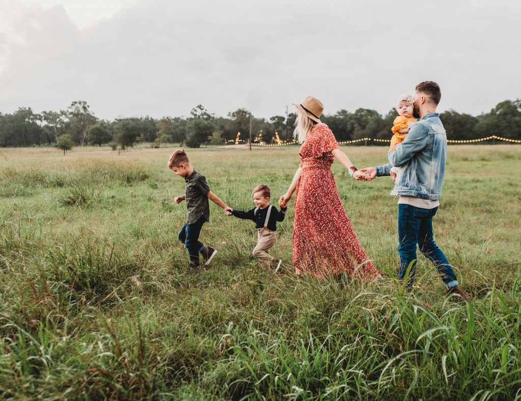 family walking outside