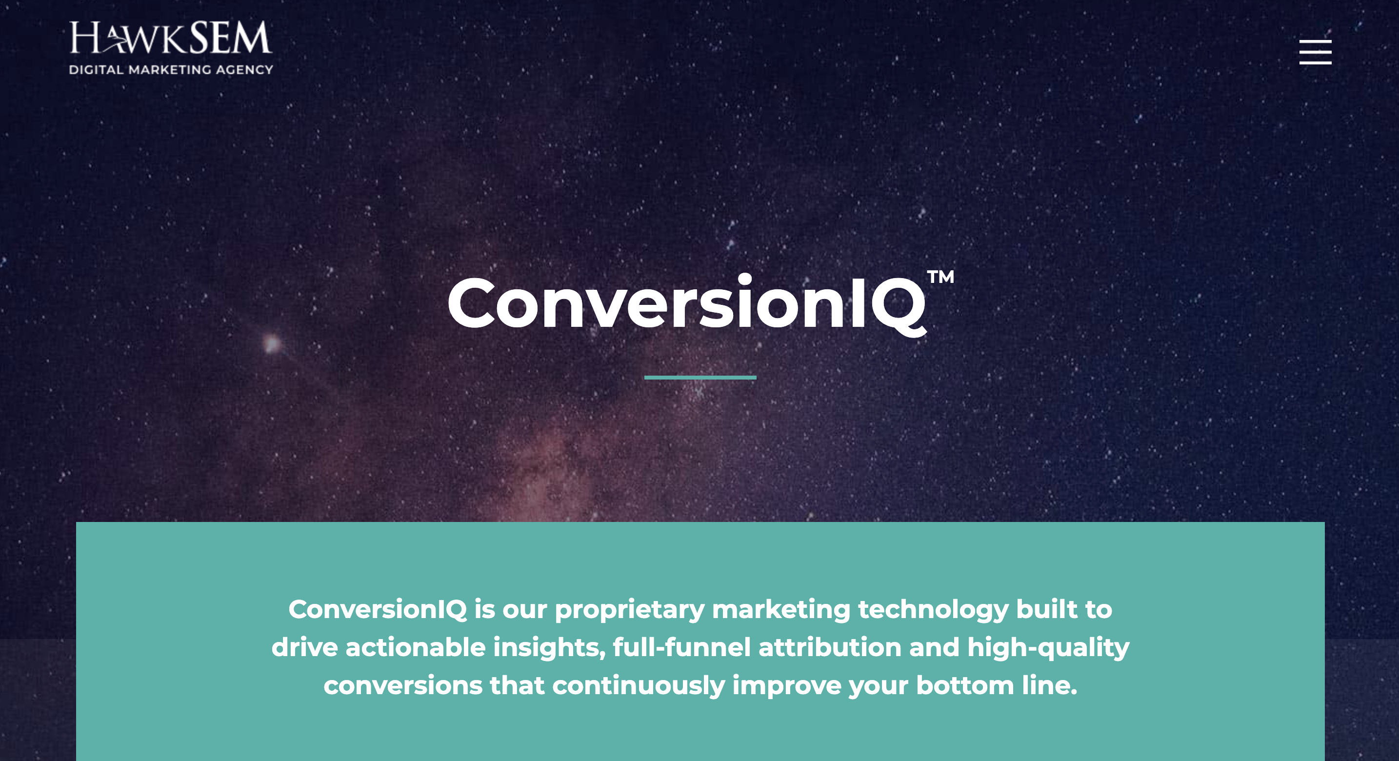 A screenshot of the ConversionIQ landing page