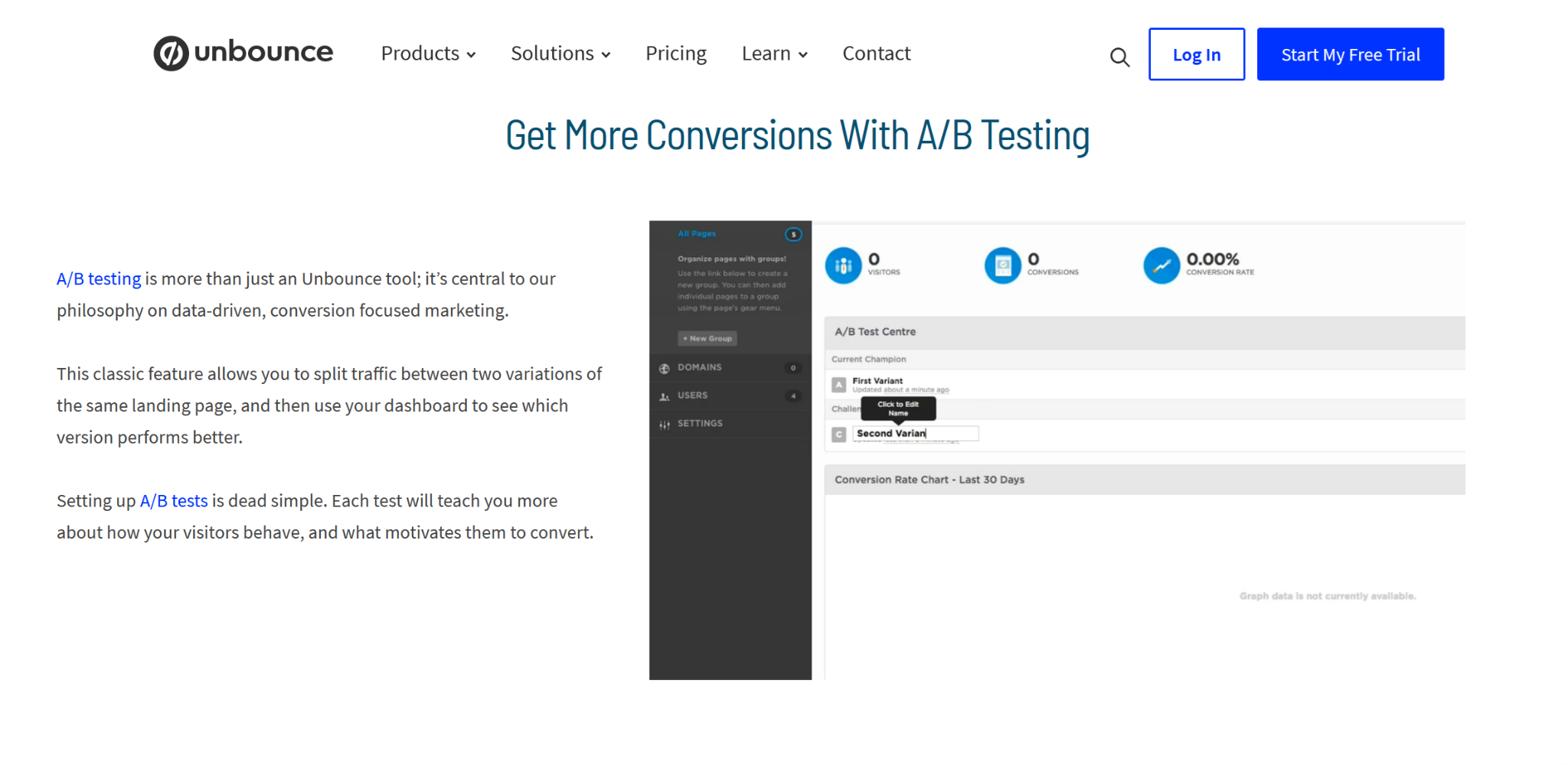 Landing page testing tool – Unbounce